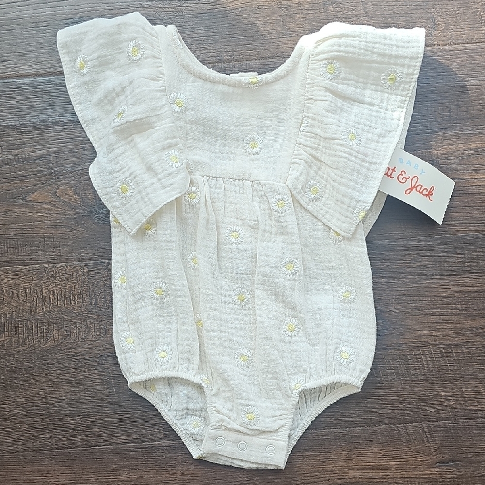 Cat & Jack Cream Baby Romper with Yellow Floral Accents